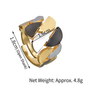Irregular 14K gold plated geometric wide open ring with tricolor matte finish details