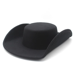 Wide Brim Fedora Hat Woolen Felt Western Cowboy Flat Top Jazz Cap For Women Vintage Style