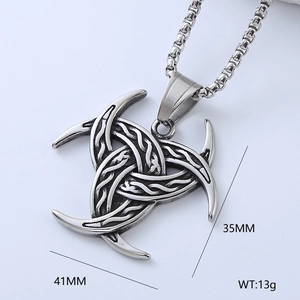 Viking Valknut pendant necklace in antique silver finish with size dimensions 41mm by 35mm