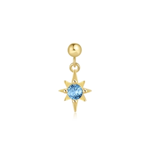 Detailed macro view of gold-plated S925 silver stud with sky blue star pendant