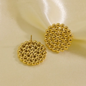 Orecchini a perno rotondi con perline in oro 14K dal design geometrico minimalista