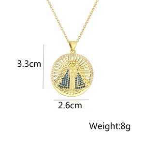 Detailed size specifications for the 18K gold plated Mary pendant with blue zircon