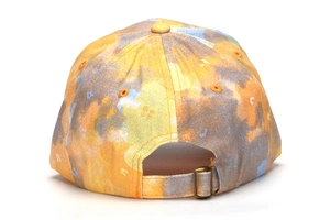 Back view of a colorful glitter children's baseball cap with adjustable buckle.