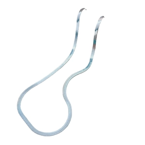 Minimalist silver flat blade snake chain necklace in stainless steel with polished finish