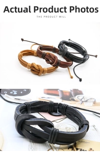 Detailed view of handmade vintage leather bracelets in tan, reddish brown and black
