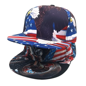 American Flag Eagle Snapback Hat Polyester Flat Brim Motorcycle Print Hip Hop Baseball Cap For Outdoor Streetwear