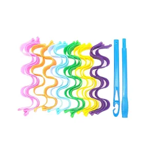 30cm heatless hair curlers set with colorful spiral waves and blue styling hooks