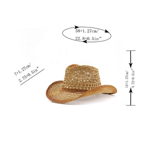 Detailed dimensions of hollow knit cowboy straw hat showing brim and height measurements