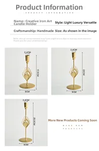 Detailed size specifications for gold feather iron candlesticks with height measurements