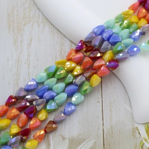 Rainbow faceted glass teardrop beads for DIY jewelry making and craft accessories