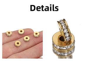 Detailed macro view of 18k gold plated spacer beads with inlaid white crystals for DIY jewelry