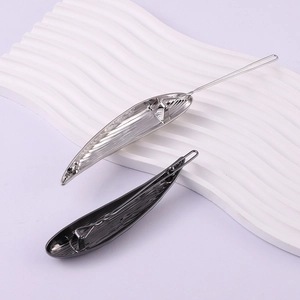 Lava texture geometric leaf hair clips in silver and black metal finish for women