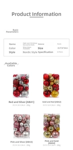 Detail specifications and four color variations of 34pcs blue glossy Christmas ball ornaments