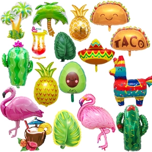 Tropical party foil balloons set with flamingo, pineapple, and cactus shapes