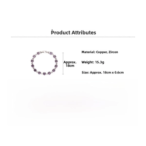 Detailed view of elegant purple zircon geometric link bracelet in gold plated copper material