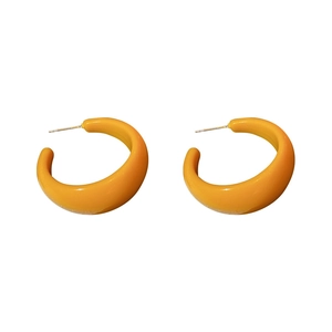 Minimalist orange acrylic C-shaped hoop earrings with a glossy finish for women