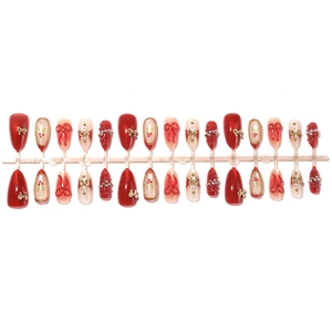 3D Red Cat Eye Press-on Nails with Bows and Pearls Valentine's Day Design