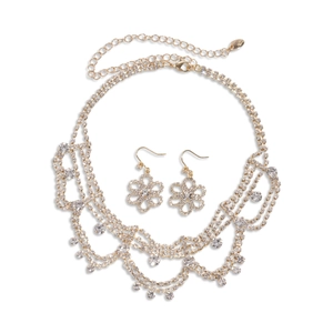 Luxury water drop floral necklace and earring set with shimmering crystal stones