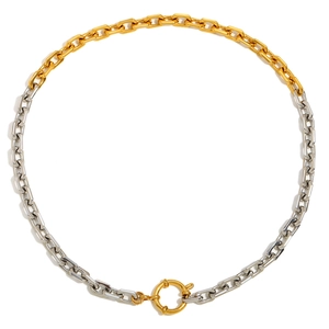 Two-tone 18K gold plated and silver stainless steel chain necklace with spring clasp