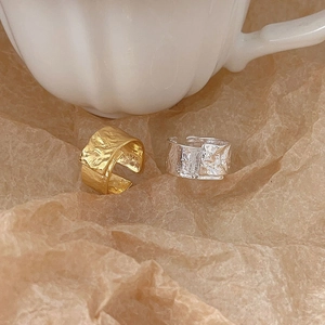 S925 silver minimalist irregular foil texture rings in gold and silver set