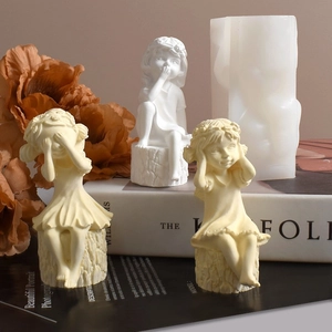 Detailed set of little girl silicone molds and gypsum figurines for DIY candle making