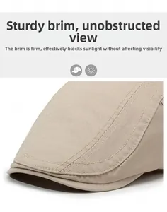 Detail of light khaki twill beret showing stiff brim stitching and sun protection feature