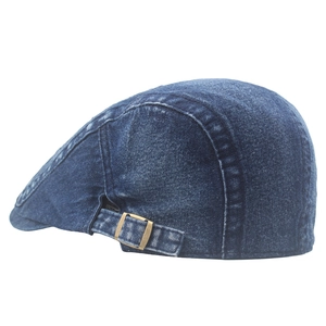 Classic washed blue denim ivy cap with vintage texture and adjustable metal side buckle