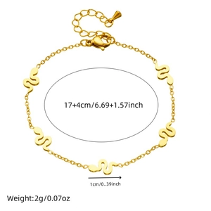 Minimalist gold-plated stainless steel snake chain bracelet with 17+4cm adjustable length