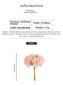 Detailed pink artificial flower bouquet dimensions and specifications with 9 color options