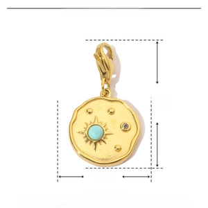 Detailed technical drawing of gold sun pendant with 27mm height and natural stone