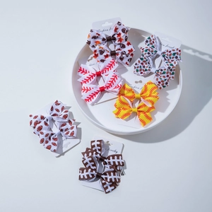 Barrettes À Cheveux Nœud En Ruban Gros-Grain Sport Filles Motif Rugby Baseball Softball Coiffure Athlétique Pinces Crocodile