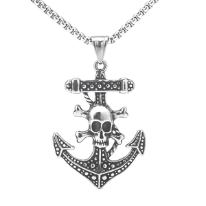 Pendentif Crâne Ancre Collier Acier Inoxydable Vintage Gothique Punk Bijoux Pour Hommes Femmes Charme Nautique Pirate