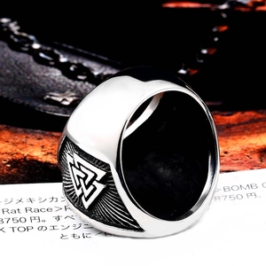 Vintage silver Viking Valknut symbol ring in stainless steel for a trendy Nordic look