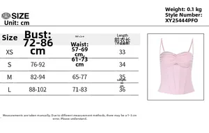 Detailed size chart for the sexy cutout lace-up corset top with bust and waist measurements