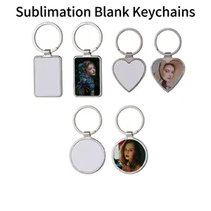 DIY Sublimation Blank Metal Keychain Heat Transfer Zinc Alloy Silver Heart Round Rectangle Key Ring For Personalized Gift