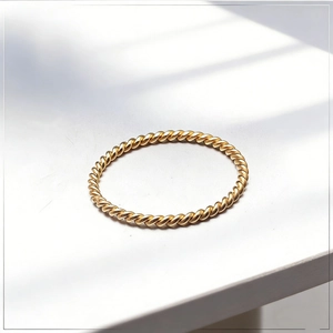 Minimalist gold titanium steel twisted rope ring for women with elegant shadow detail