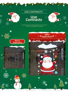 Detail of Christmas window decals showing a side-by-side comparison before and after application