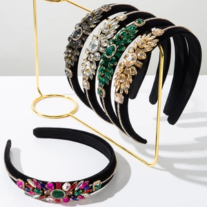 Baroque Velvet Rhinestone Headband Vintage Padded Hair Band With Glass Crystal For Party Wedding Women Hair Accessories