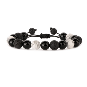 Handmade 10mm lava stone and white turquoise beaded bracelet with adjustable woven cord