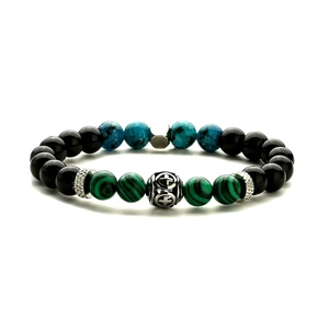 Bracelet en pierres naturelles œil de tigre et agate avec breloque croix en acier