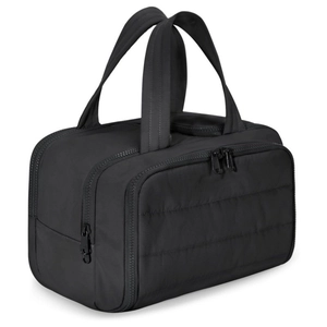 Travel Toiletry Bag Large Capacity Quilted Nylon Makeup Organizer Case For Women Wet Dry Separation Wide Opening Double Handle