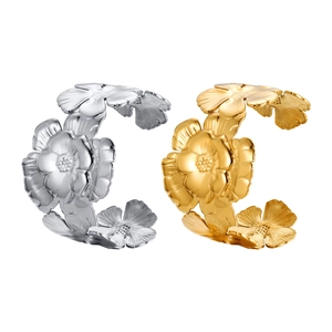 Gold and silver floral embossed open bangles with vintage French textured metal finish