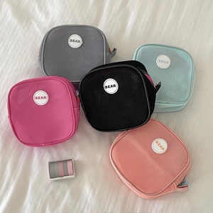 Mesh Makeup Bag Breathable Travel Toiletry Storage Pouch Portable Cosmetic Organizer With Bear Logo Zipper Closure