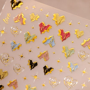 Stereoscopic gold stamping nail art stickers with irregular colorful hearts and stars