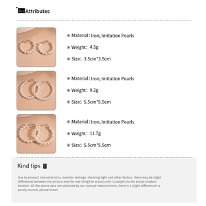Detailed size and weight chart for small to large pearl bead hoop earrings in gold