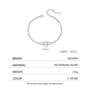 S925 Sterling Silver geometric double-layer bracelet with a 6mm square zirconia stone