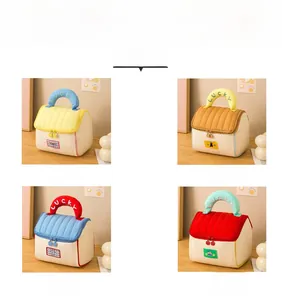 Four colorful corduroy makeup bags with Lucky embroidery and cartoon patches
