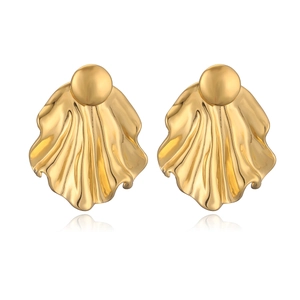 Irregular 18K gold plated geometric stud earrings with a modern 3D wave texture