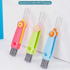 3-in-1 multifunctional cleaning brush set for cup lids and gaps in pink, blue, and green