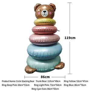 Inflatable Christmas bear balloon stack decoration with colorful rings 119cm height